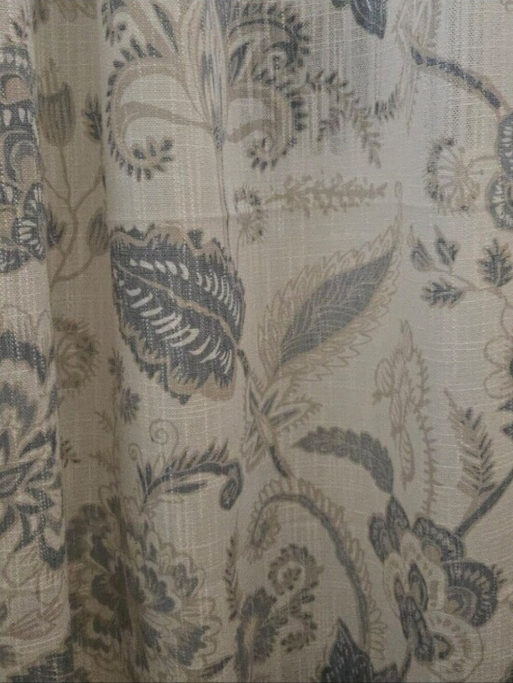 Neutral Cream, Blue & Gray Floral Light Filtering Curtain Panel